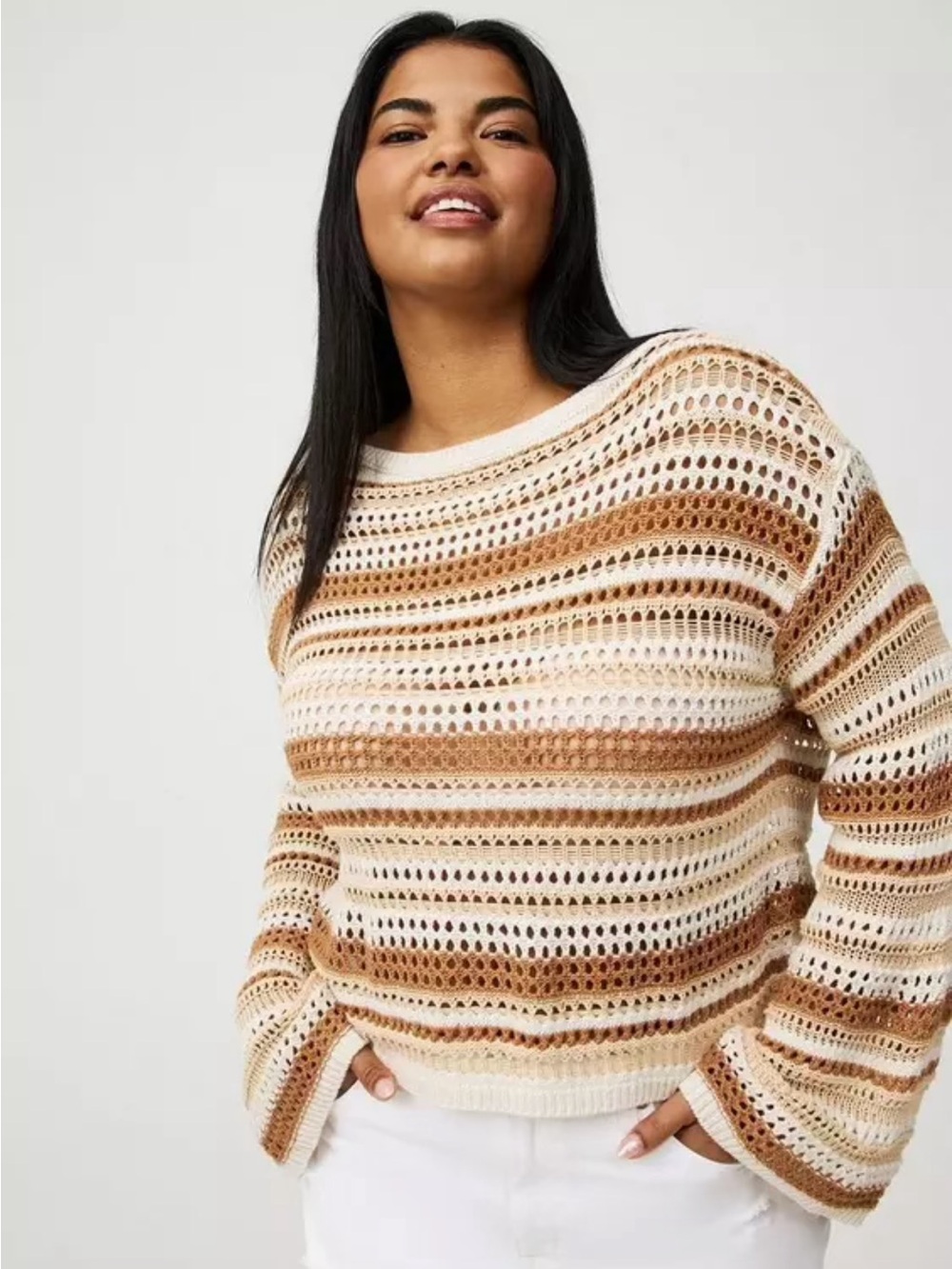 Torrid NWT Open Stitch Striped Sweater Drop Shoulder 0X/12